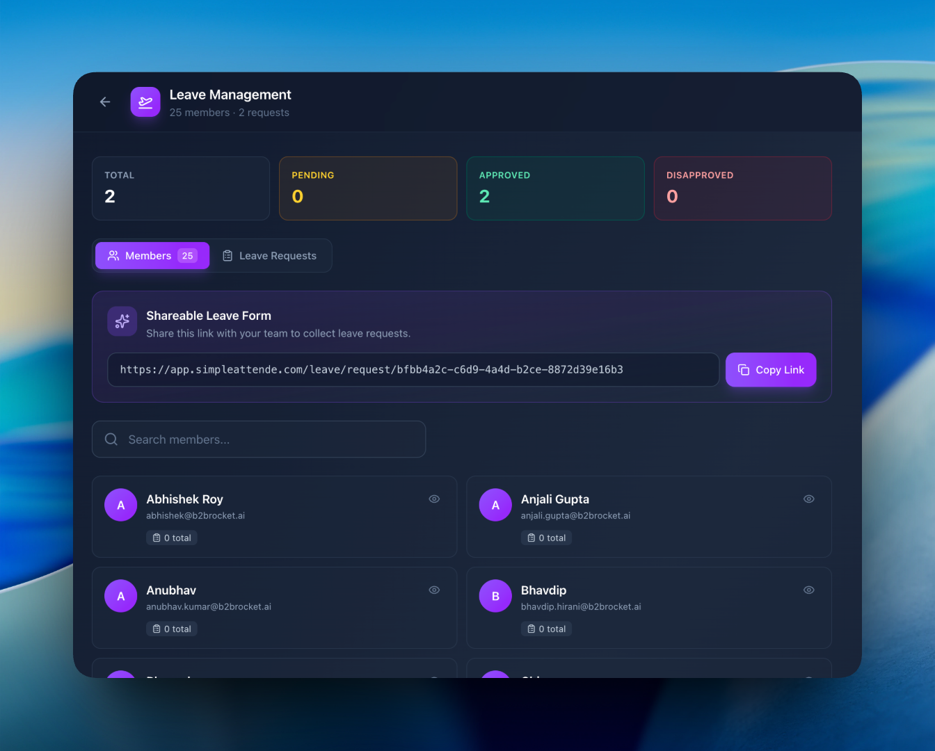 Leave management dashboard